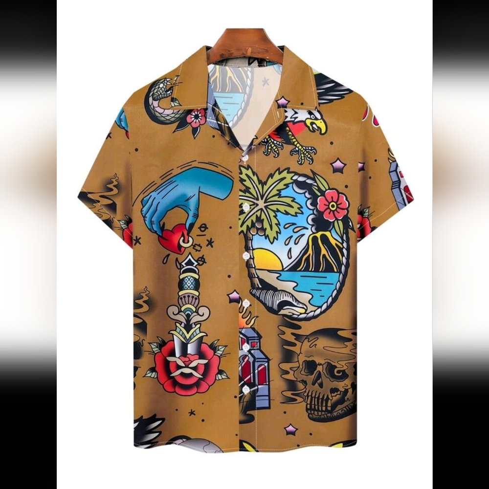 Manfinity RSRT Loose Casual Short Sleeve Shirt W Palm Tree